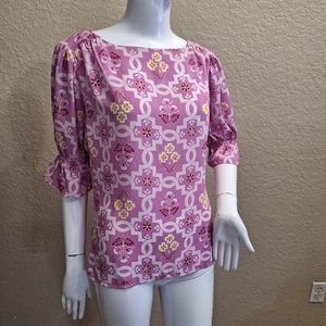 Ann Taylor Pink Floral Geometric Blouse